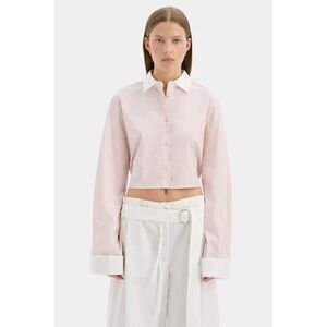 SIR. Milo Cropped Shirt Pink White Contrast Collar Button Down Size 0 NEW